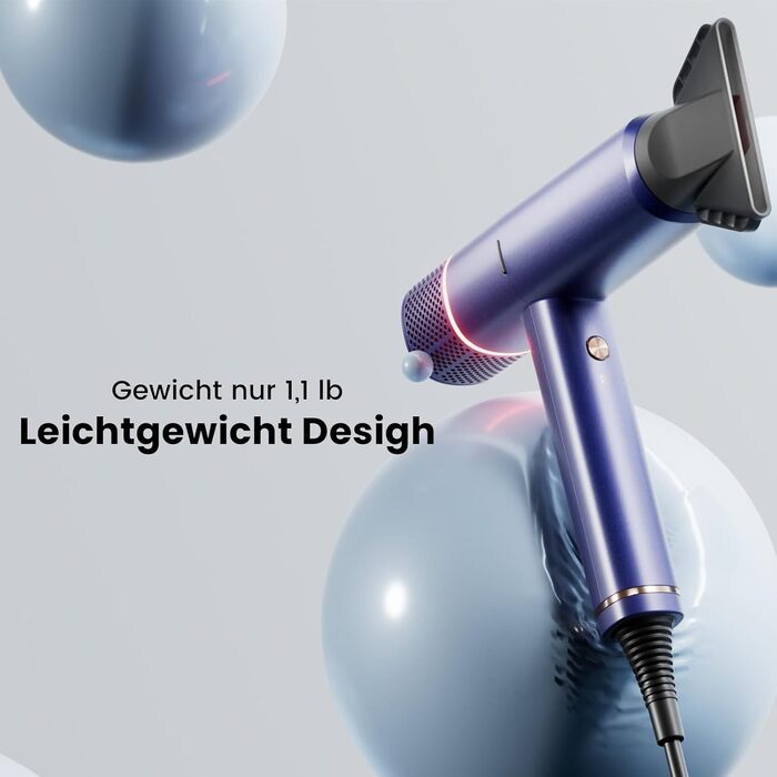 Іонізатор для волосся Föhn: Швидкий фен з дифузором для жінок та чоловіків, 3 режими, 2 швидкості, чорний (блакитний)