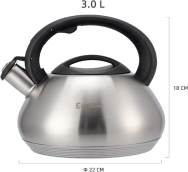 Електричний чайник EliteHoff 3L з нержавіючої сталі з автоматичним свистком, срібного кольору, для індукційних плит (E-5114)