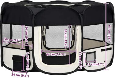 Вольєр для цуценят складний 145x145x61 см, чорний | vidaXL