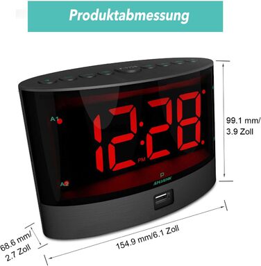 ANJANK Very Loud Alarm Clock with Wireless Vibration, Bed Shaker for Deaf/Hard of Hearing/Deep Sleepers, Dual Alarm, Dimmer, Battery Backup, USB Charger, Large Digital LED Display