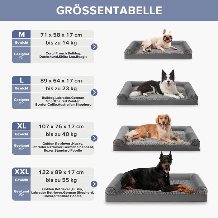 FURTIME Orthopedic Dog Bed for Large Dogs - Ergonomic Dog Cushion - 89x64 cm Dog Sofa, Washable Dog Cushion (Dark Grey, L - L 89 x W 64 x H 17 cm)