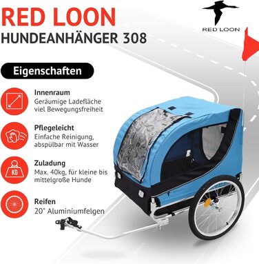 Bike Dog Carrier - Dog Trailer for Bicycle - Blue Dog Bike Trailer - Up to 40kg