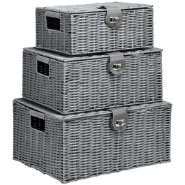 HOMCOM Storage Boxes 3-Piece Set with Lid & Buckles 18L 12L 7L for Living Room Gray