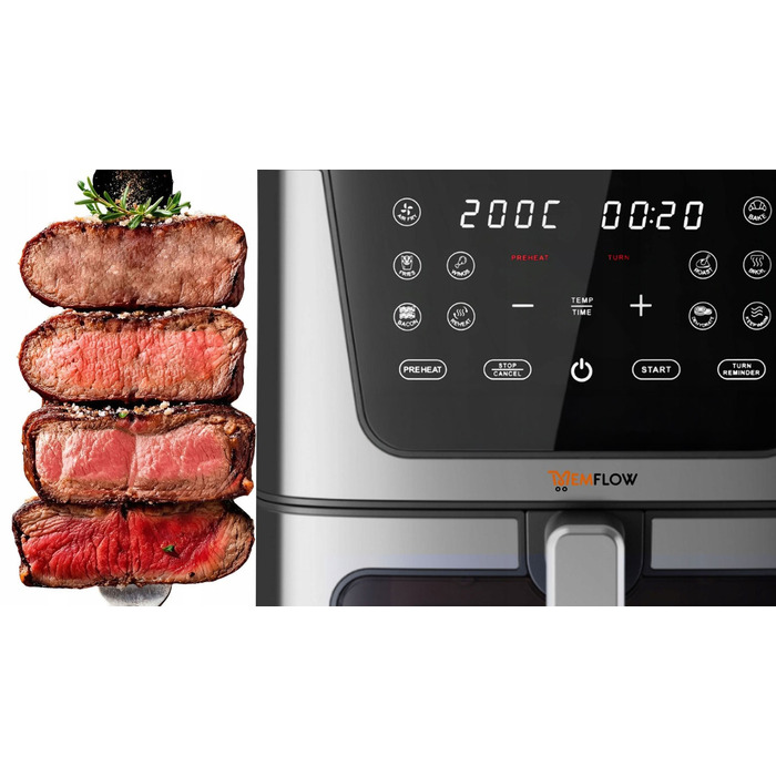 Аерофритюрниця MEMFLOW 8л, 1800 Вт, 14 програм, сенсорне керування, срібляста