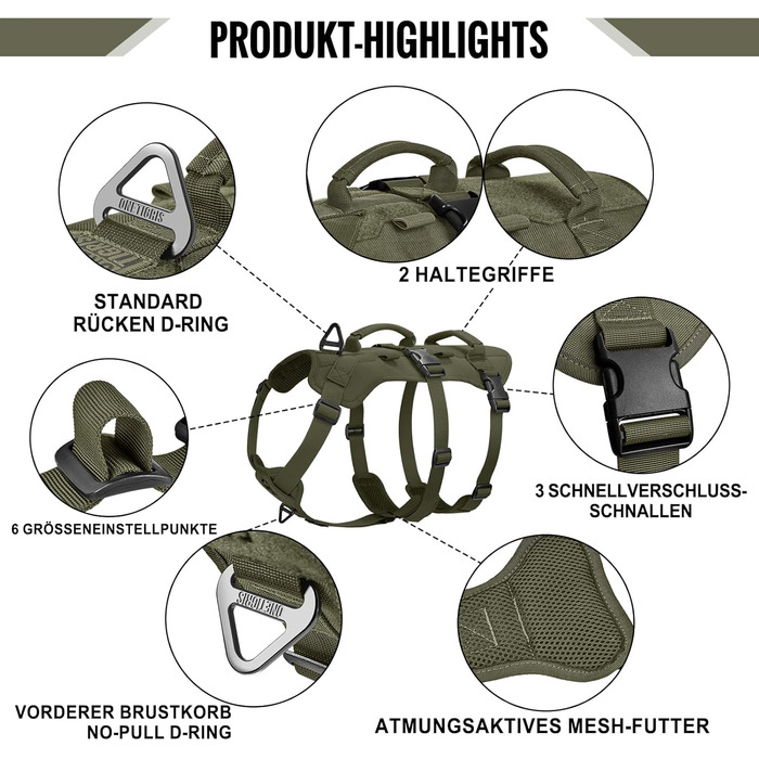 Нашийник для собак OneTigris T-Bone тактичний, зелений, регульований, для полювання, прогулянок, тренувань та активного відпочинку (M, XL:39-64кг)