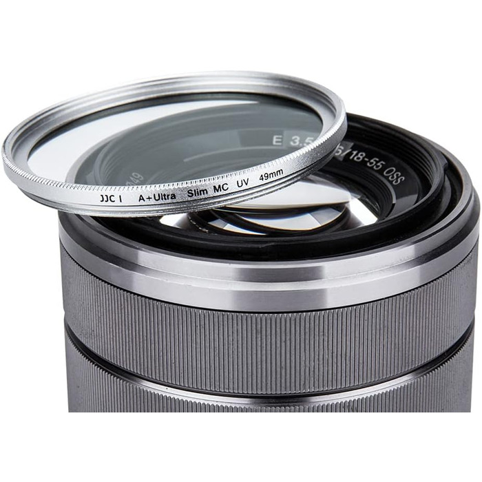 Фільтр JJC UV 49mm, ультратонкий, багатошарове покриття, захист від УФ-випромінювання, для об'єктивів Canon Sony DSLR з різьбою 49mm (Срібний)