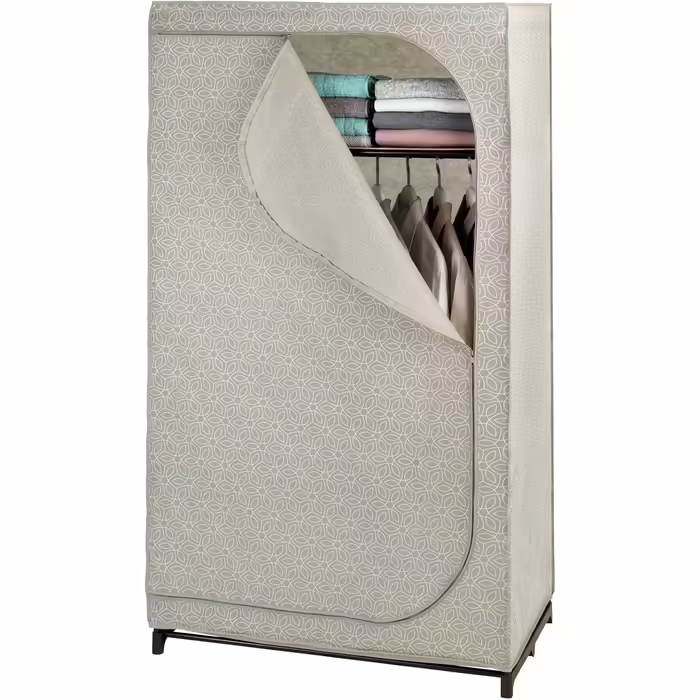 WENKO Wardrobe Model Balance with Shelf and Clothes Rail, Fabric Wardrobe for Dust-Free Storage of Textiles, Metal Frame, Breathable Non-Woven Material, 90x160x50 cm, Taupe