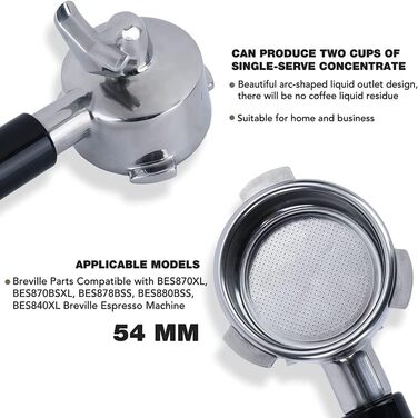 Портфільтр з нержавіючої сталі Ocnvlia 54 мм для кавомашин Breville BES870XL, BES870BSXL, BES878BSS, BES880BSS, BES840XL