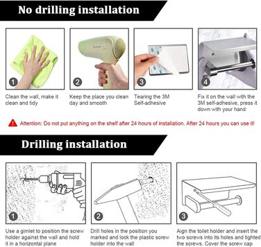 Тримач туалетного паперу ASOFTY без свердління з полицею, нержавіюча сталь, для ванної кімнати та кухні