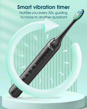 Електрична зубна щітка для дорослих з 6 насадками, перезаряджувана звукова щітка, чорна (1 шт.)