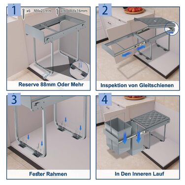 Вбудований контейнер для сміття HENGMEI, сірий, 2x20L (висувний, для кухні)