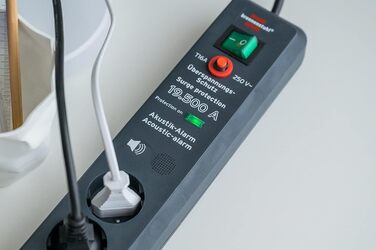 Бренненштуль Secure-Tec Мережевий фільтр 6-фазний з захистом від перенапруги та акустичним сигналом, 3м кабель, вимикач, антрацит