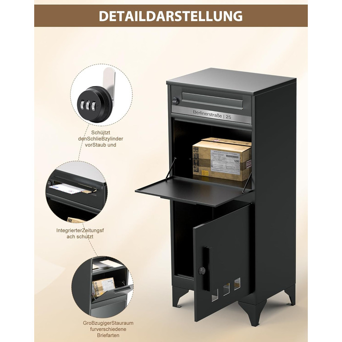 Поштовий ящик вуличний Edestahl Anthrazit з газетницею (37x37x10 см) та індивідуальним іменним шильдиком. Водонепроникний, з наклейкою проти небажаної реклами.