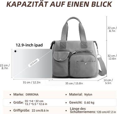 Сумка жіноча DIRRONA велика – містка сумка-шопер для міста, роботи, університету та подорожей, з плечовим ременем (сірий)
