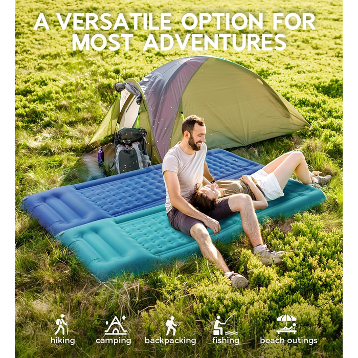 Надувний килимок Isomatte самонадувний з помпою, для кемпінгу, пікніків, пляжу, намету, блакитний, одинарний
