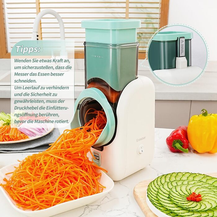 Електричний набір для нарізки овочів та фруктів 6-в-1: терка, шинковка, нарізка для овочів, фруктів, сиру та горіхів. Білий та зелений колір