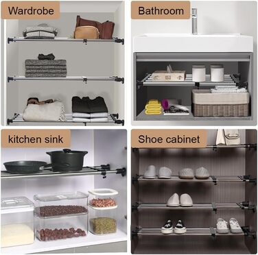 Hershii 50-80cm Extendable Closet Shelf Rod, Adjustable Closet Organizer, Pull-Out Closet Divider, Clothes Rod, Closet Metal Storage, for Wardrobe, Kitchen, Bathroom, Black