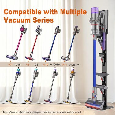 Стійка для бездротового пилососа Dyson з гачками для зберігання, чорна – настінне кріплення без свердління, міцна сталева база