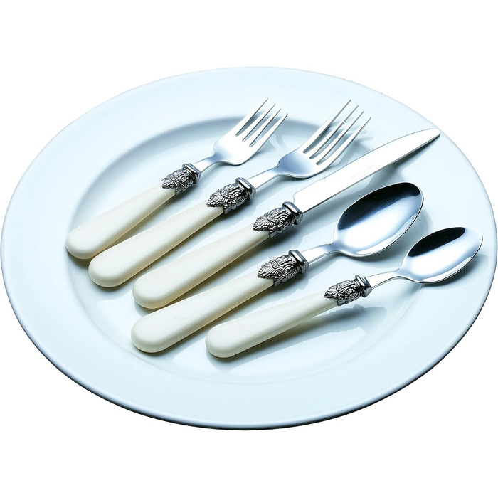 EXZACT Ivory Creme Flatware Set, 20 Pieces, Stainless Steel with Detailed Handles, Traditional, Elegant, Vintage Style/Antique