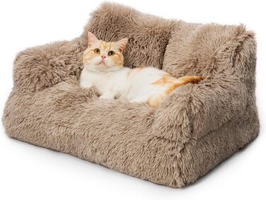 MEWOOFUN Stylish Cat Bed Cat Sofa Fluffy - 76x45cm Large Cat Bed Plush Cat Couch for Small Dogs and Cats Removable and Washable (brown)
