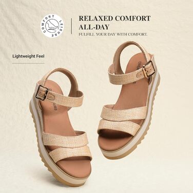 Еспадрильї жіночі DREAM PAIRS на платформі, відкритий ніс, ремінець на щиколотку, низький каблук, літні сандалі (37 EU, Натуральні)