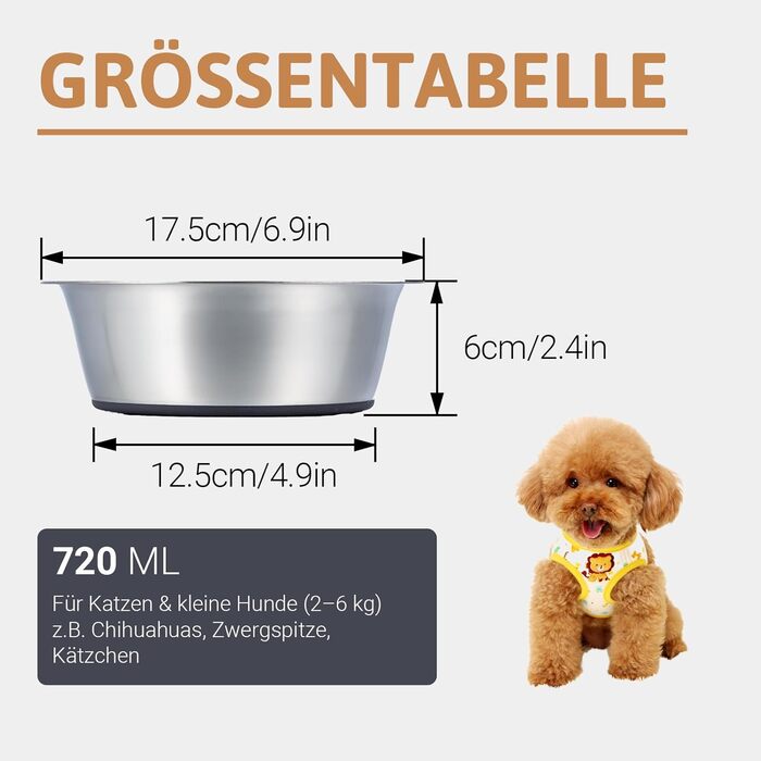 Набори мисок для собак PEGGY11 з нержавіючої сталі з протиковзким силіконовим дном, 2 шт. (1,92 л + 720 мл)