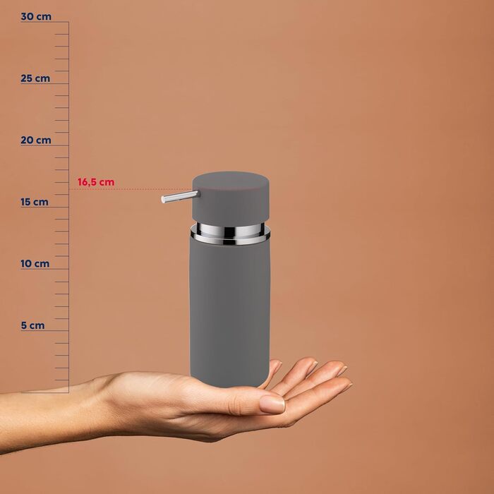 Дозатор мила Kela 300 мл PER, сірий керамічний, антиковзне покриття, помпова пляшка, дозатор миючого засобу, матовий світло-сірий