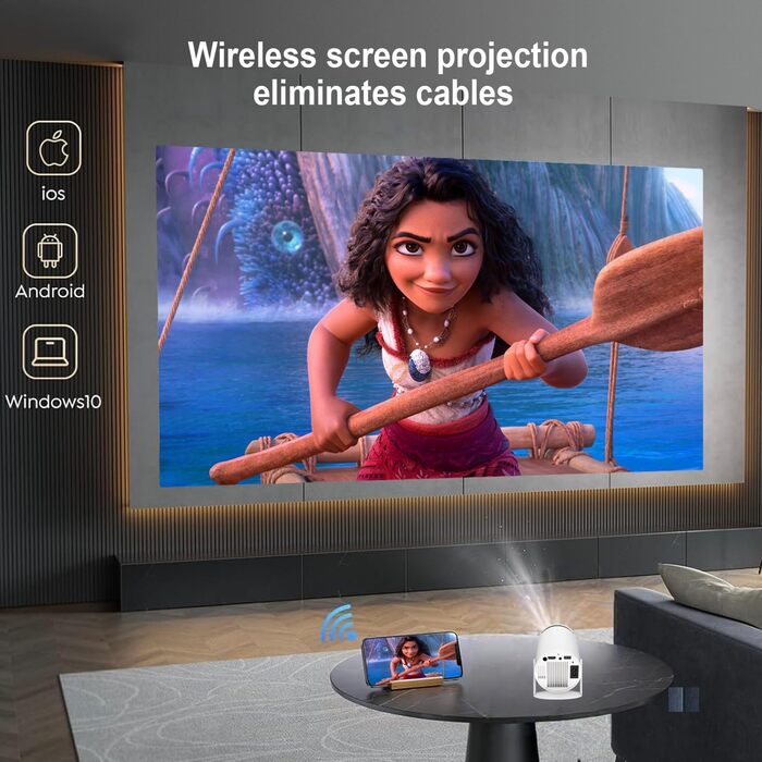 Портативний проєктор 4K, 1080P FHD Mini проєктор, сумісний з Android та Netflix, WiFi 6, BT 5.0, поворот на 180°, автоматична корекція трапецеїдальних спотворень