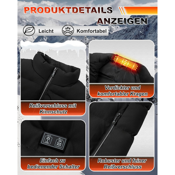 Електрична гріюча жилетка для чоловіків та жінок з 15 зонами нагріву - 3 режими температури, для активного відпочинку, катання на лижах, полювання, кемпінгу (без акумулятора), чорна, XXL
