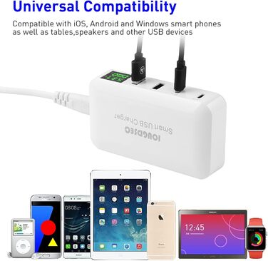 Зарядна станція Schnellladestation PD20W QC3.0 7-в-1 з LCD-дисплеєм, USB-роз'єми, сумісна з iPhone, iPad, Samsung, Huawei (Чорний)