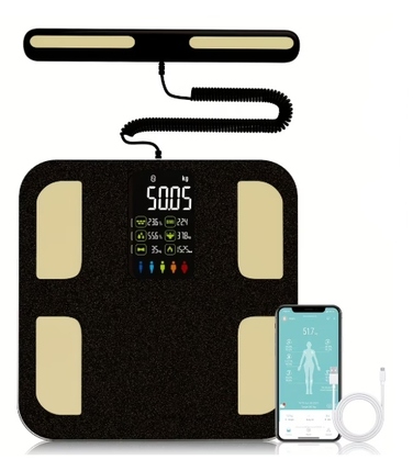 Електронні аналітичні ваги для ванної: вимірювання жиру, ІМТ, з підтримкою додатка