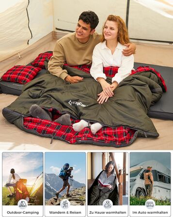 KingCamp 2-Person Sleeping Bag - Winter Warm Outdoor Sleeping Bag for Camping & Travel - 3-4 Season, Lightweight, with Flannel Pillows