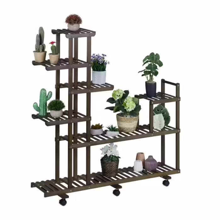 Relaxdays Brown Plant Shelf Bamboo 7 Shelves