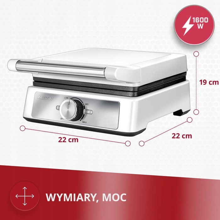 Потужна вафельниця MPM MGO-41, срібляста, на 2 вафлі, 1600 Вт