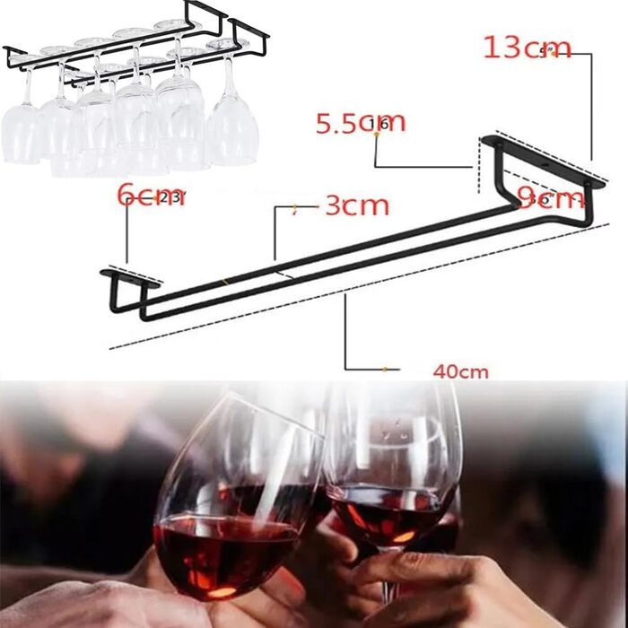 Тримач для келихів Heyouth, 4 шт., 40 см, для ресторану, бару, готелю, дому. Чорний колір.