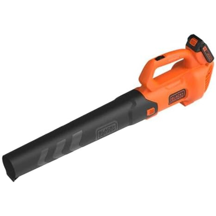 Black+Decker Axial Cordless Leaf Blower BCBL200L (18V, 2.0Ah, high blowing speed of 145 km/h, air volume 577 m³/h, integrated leaf scraper, for patios, paths, gardens, incl. battery & charger)
