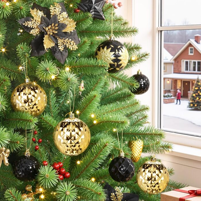 Набір прикрас для ялинки Alupssuc 128 шт. - ялинкові кулі, квіти, орнаменти, червоно-золотий, для свят, вечірок, з гачками