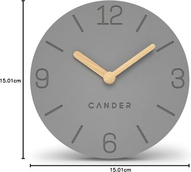 Cander Berlin MNU 2615 H Gray Table Clock, battery-powered, silent (no ticking), vintage, analog, modern, wood hands, MDF, 15 cm