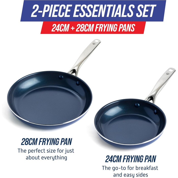 Набір сковорідок Blue Diamond Cookware Diamant, 2 шт. (24 см та 28 см), керамічне антипригарне покриття, без PFAS, для всіх плит (включно з індукцією), можна мити в посудомийній машині, термостійкий
