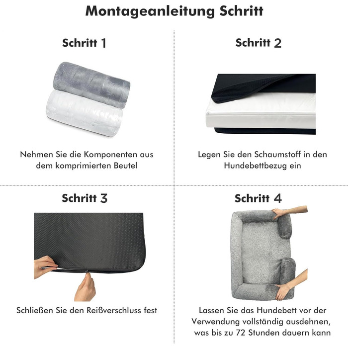 Ортопедичне ліжко для собак ZURMATRADE з Memory Foam – миється, неслизьке, зручне – для великих та маленьких собак – сірого кольору, видалення шерсті L (89x63,5x16,5 см)