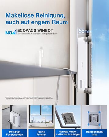 Робот-мийник вікон ECOVACS WINBOT Mini 2: компактний, з ультразвуковим розпиленням, 4 режими, сірий