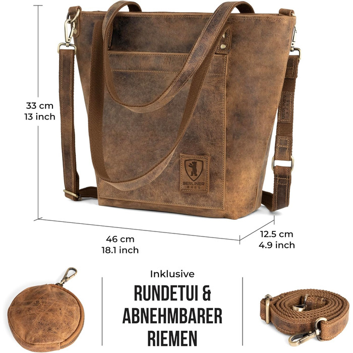 Сумка через плече Berliner Bags Verona Vintage з натуральної шкіри (Волоський горіх) - велика жіноча сумка-шопер з YKK-застібкою