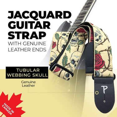 Гітарний ремінь Perri's Leathers Rose - Нейлон, жаккард, рожевий та черепи - для акустичної/басової/електрогітари - виготовлено в Канаді