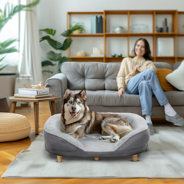 PawHut Dog Bed for Dogs up to 25 kg, Removable Cover, Non-Slip Feet, 90 x 78 x 25 cm, Grey