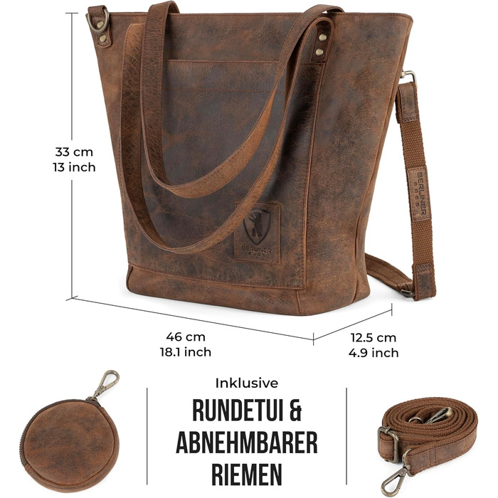 Сумка жіноча шкіряна через плече Berliner Bags Verona Vintage (Earth) - велика шопер сумка з YKK блискавкою