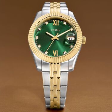 Жіночий кварцовий годинник Fossil Scarlette 33мм з датами та сталевим браслетом, колір: холодне зелене