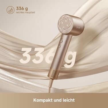 Фен DREAME Hair: Швидке сушіння, 110 000 обертів/хв, іонізація, регулювання температури та потужності, насадки, тиха робота, білий (золотий, Glory Mix)