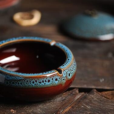 Керамічний попільничка з кришкою, вітрозахисний, для сигарет, внутрішнє та зовнішнє використання, для офісу та дому (5.2' блакитний)