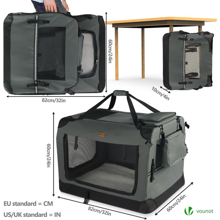 Транспортна переноска для собак та котів Vounot, складана, 82x60x60 см, сіра XL