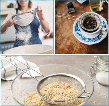 Ситечко кухонне 7 см, нержавіюча сталь, дрібна сітка, для чаю, борошна, рису, макаронів, овочів та фруктів, довговічне кухонне приладдя